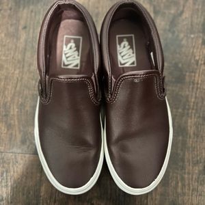 Women's Leather Brown Burgundy Slip on Vans Size 7